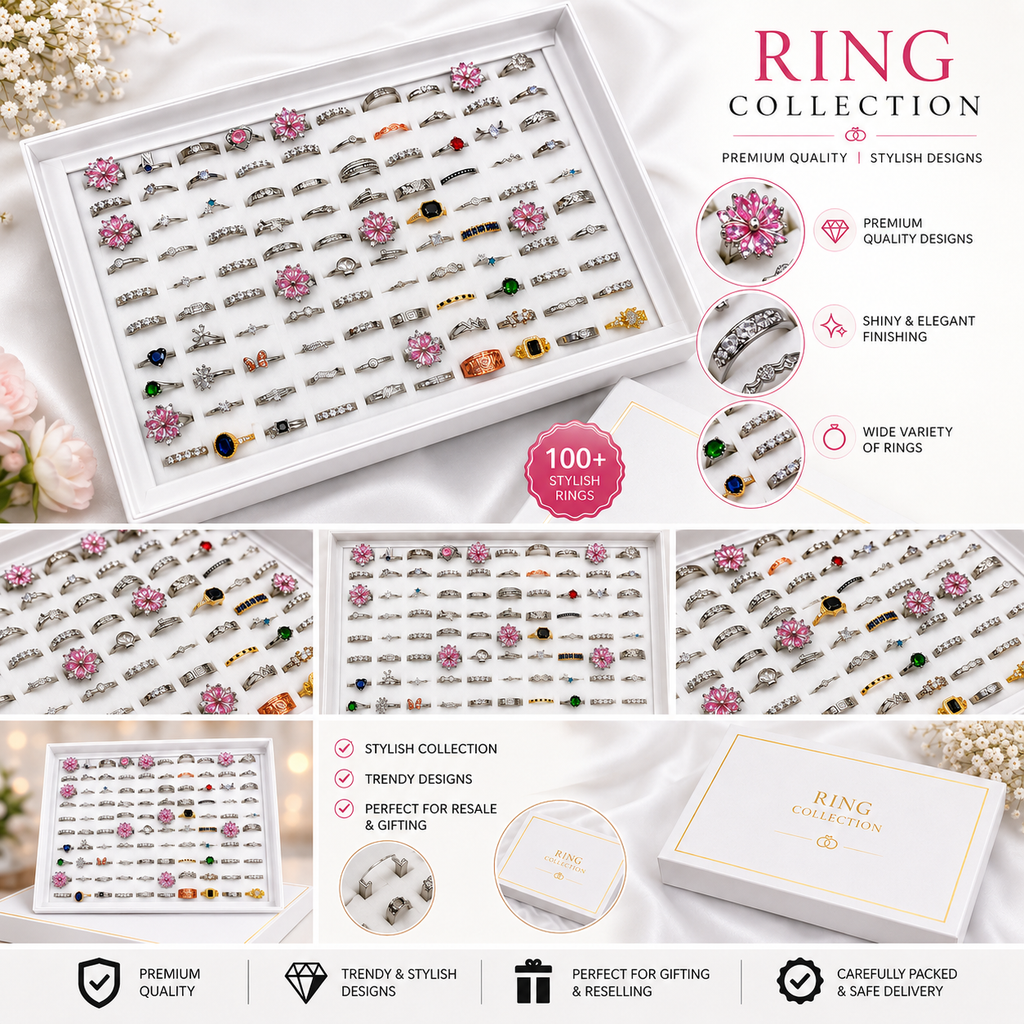 100 Rings Box – Premium Zircon & Stone Rings Collection 💍✨