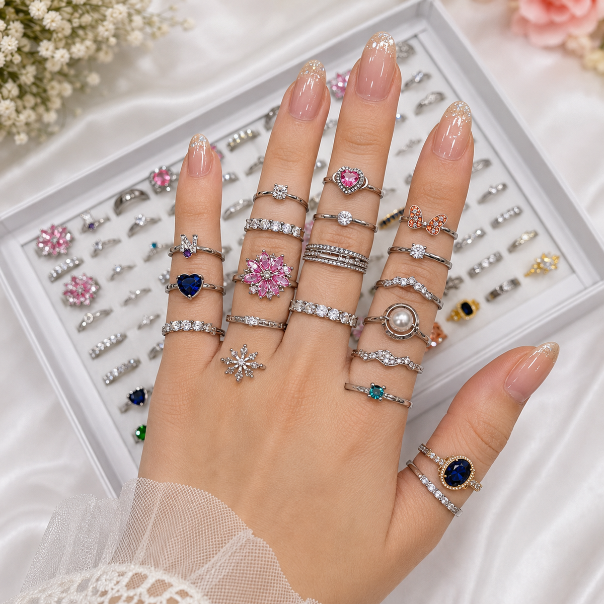100 Rings Box – Premium Zircon & Stone Rings Collection 💍✨