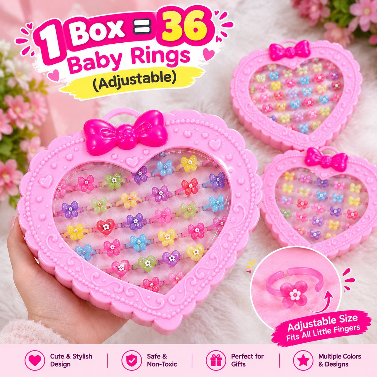 Baby Girls’ Rings Box – 36 Rings Included