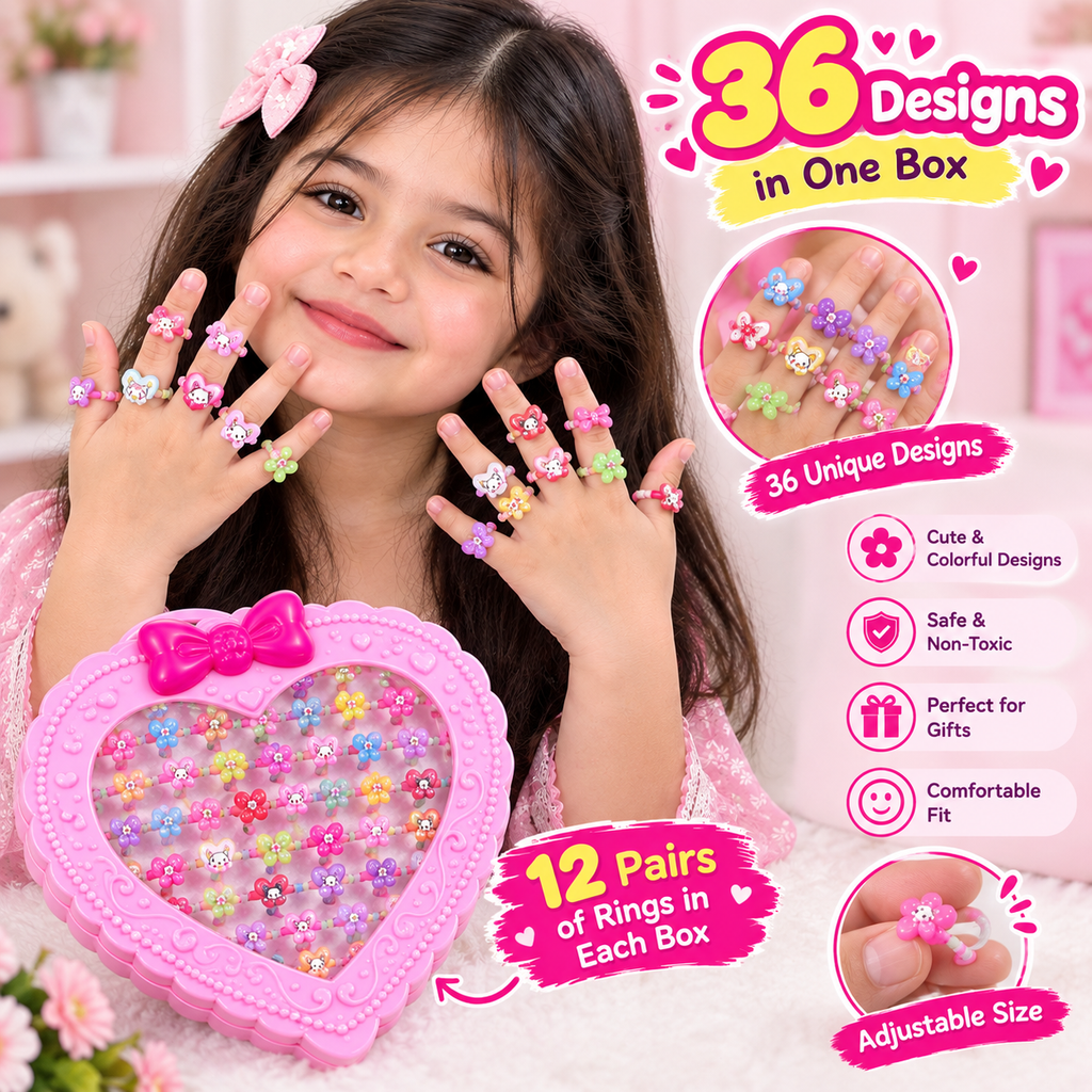 Baby Girls’ Rings Box – 36 Rings Included