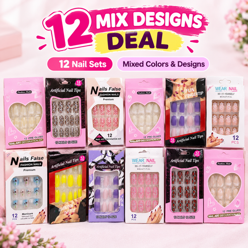 12 Pack Artificial Nails – Mix Random Designs | Wholesale Deal