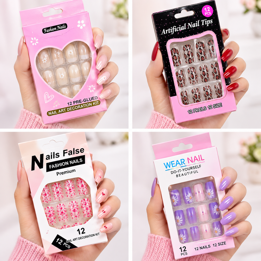 12 Pack Artificial Nails – Mix Random Designs | Wholesale Deal