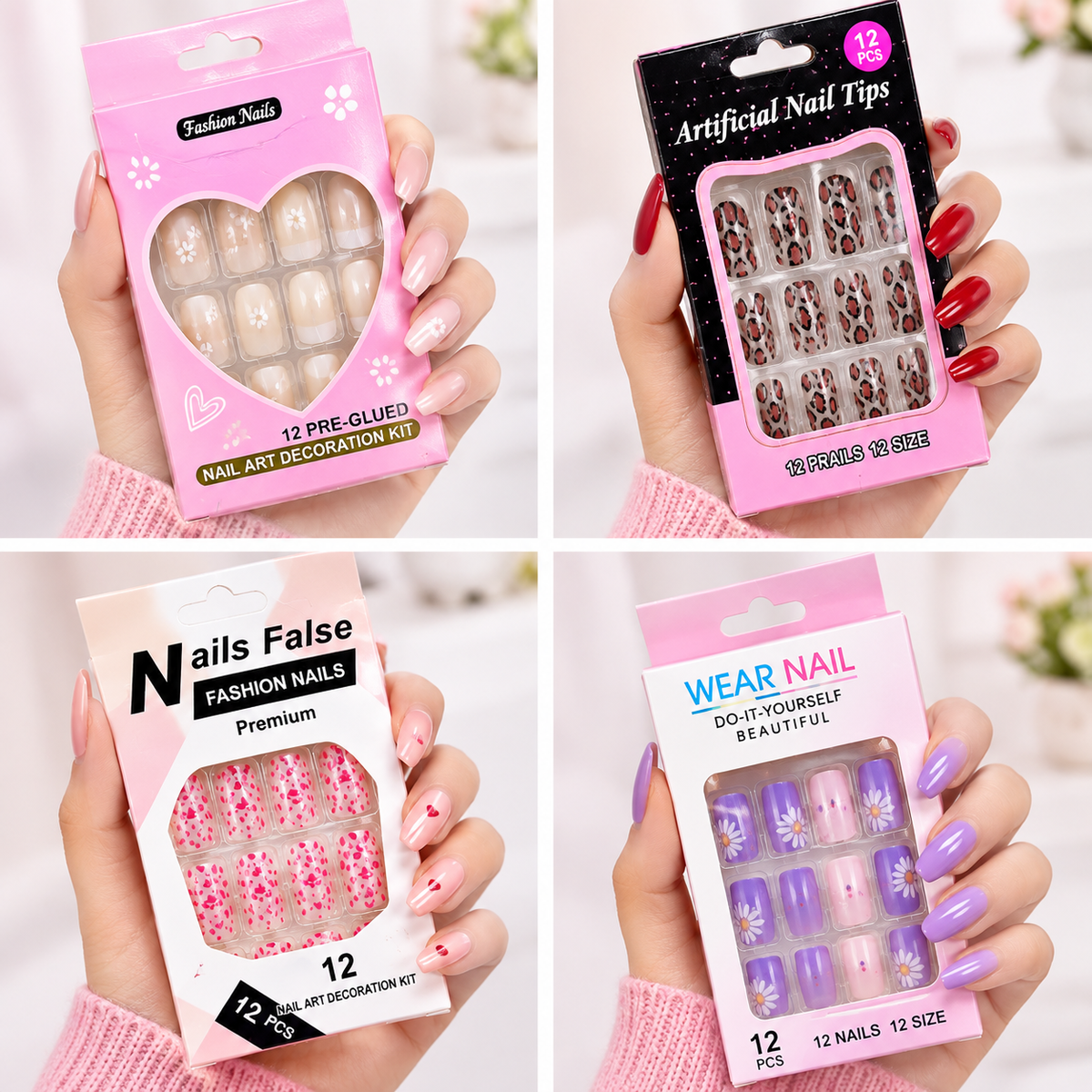 12 Pack Artificial Nails – Mix Random Designs | Wholesale Deal
