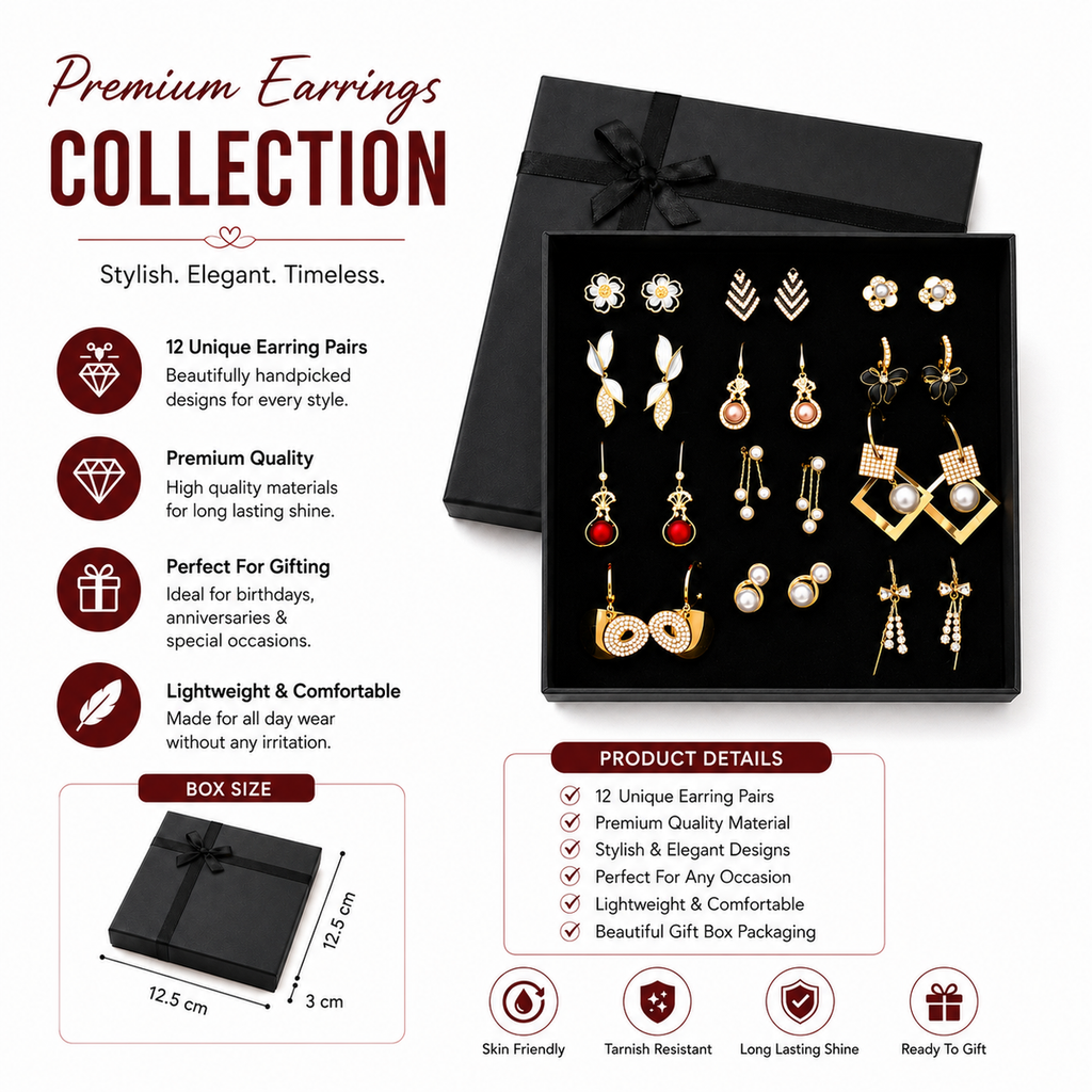 Wholesale Deal Box
12 Pairs Mixed Random Imported Earrings