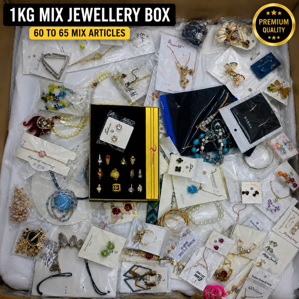 1 KG Mix Jewellery Box. 60–65 random China imported  jewellery articles.