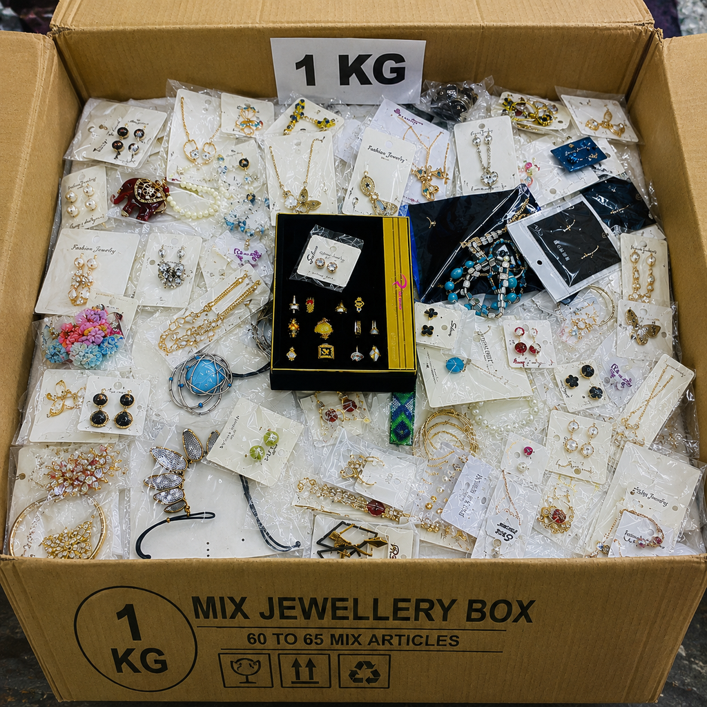 1 KG Mix Jewellery Box. 60–65 random China imported  jewellery articles.